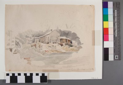 Disegno a matita e acquerello che raffigura una scena del centro di St. Louis, Chouteau Avenue a Sixth Street, dell